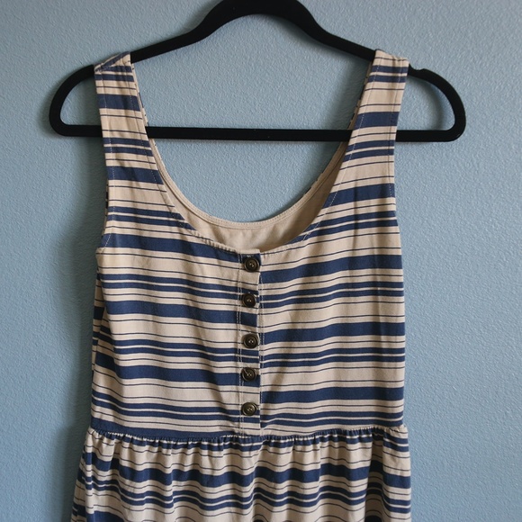 Sleeveless Blue Striped Casual Cotton Dress - Picture 4 of 4